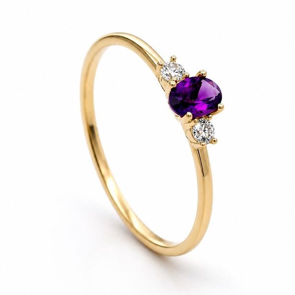 Hovedbilde SpesialPris! Ametyst ring med 0.06 ct diamanter