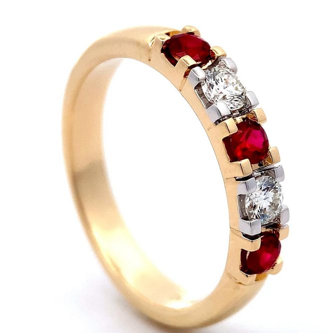Hovedbilde SuperDeal! Rubin ring gult gull med diamanter og ...